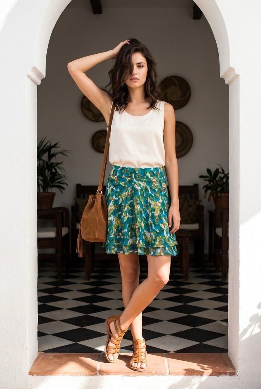 Anthropologie Trulli Teal Layered Lined Watercolor Floral Print A-line Skirt